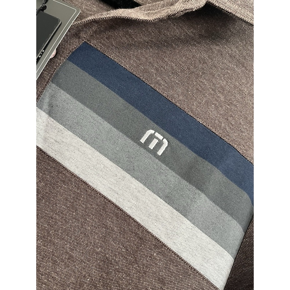 Travis Mathew Mens Small Brown Striped Polo Shirt Short Sleeve Golf Casual NWT - Picture 6 of 10